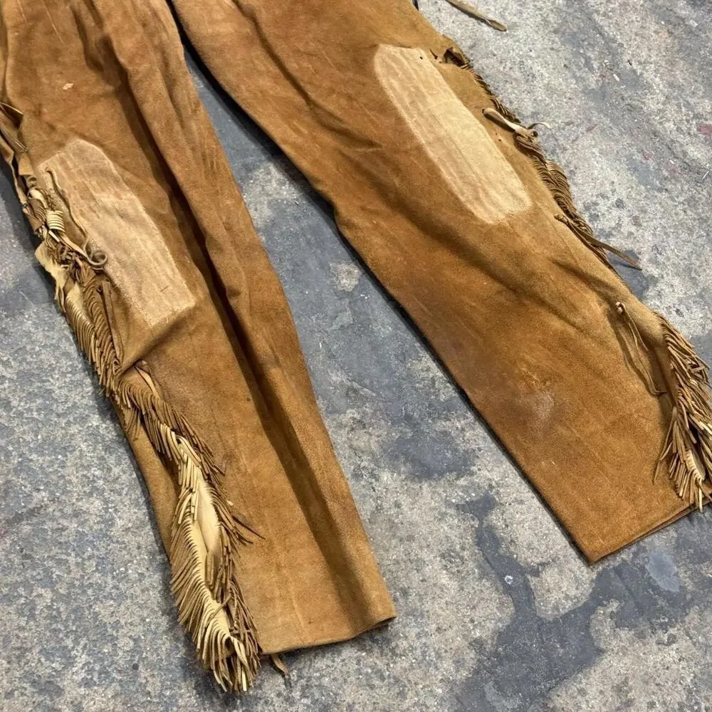 Vintage 1940s/50s Genuine Suede Fringed Western "Indian" Costume Trousers - Picture 2 of 6